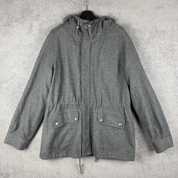 Wool Parka Jacket Men M Gray Quilted Hooded Minimalist